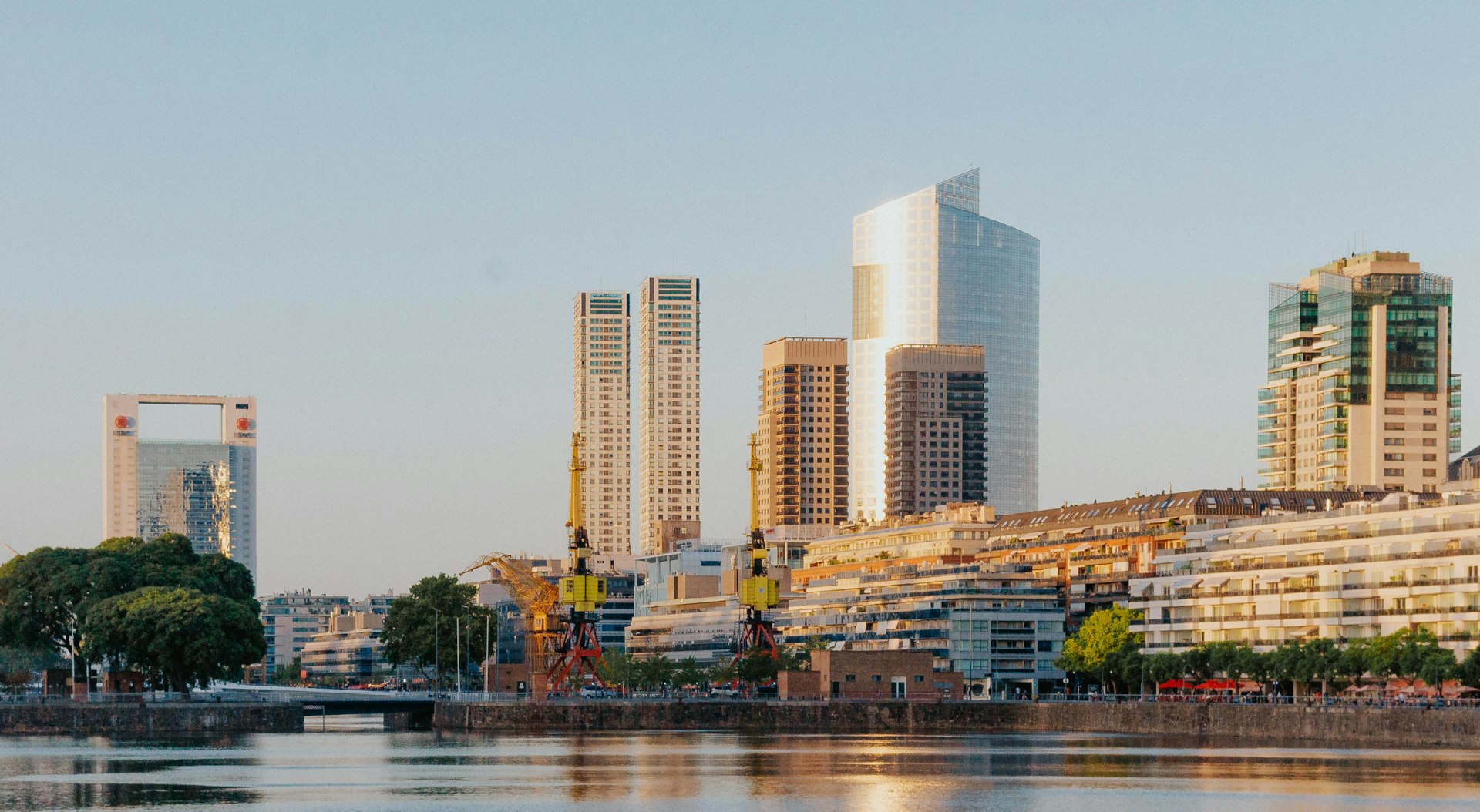 Puerto Madero skyline at sunset with residential towers